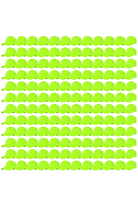 144 Caps Case Pack Unisex Baseball Plain Blank Hat Adjustable Size Wholesale Lot - Neon Green