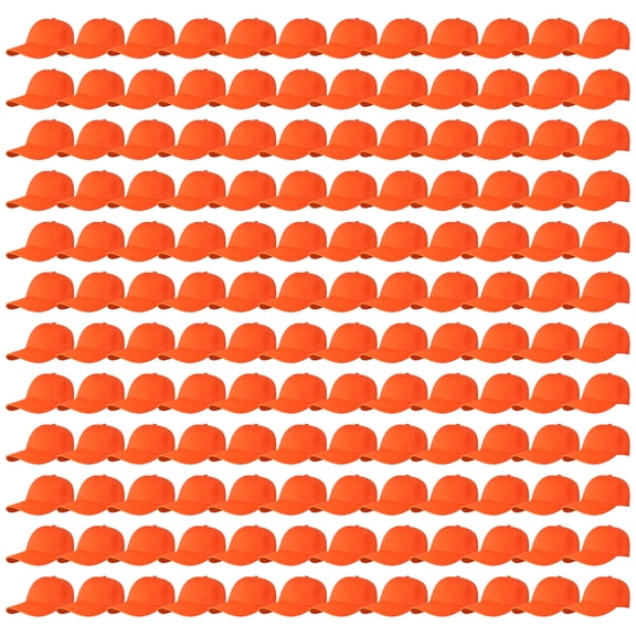144 Caps Case Pack Unisex Baseball Plain Blank Hat Adjustable Size Wholesale Lot - Orange