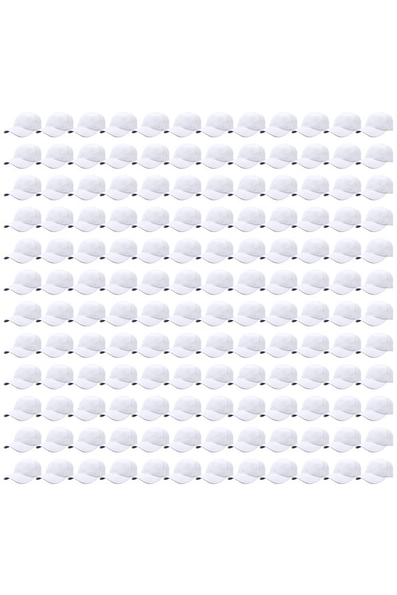144 Caps Case Pack Unisex Baseball Plain Blank Hat Adjustable Size Wholesale Lot - White