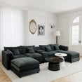thumbnail image 1 of 144" Cloud Couch, Black-Gray Modular Sectional Sofa, Chenille 6 Seat U Shaped Couch with Storage Box, Cup Holders and Movable Ottoman, 1 of 18
