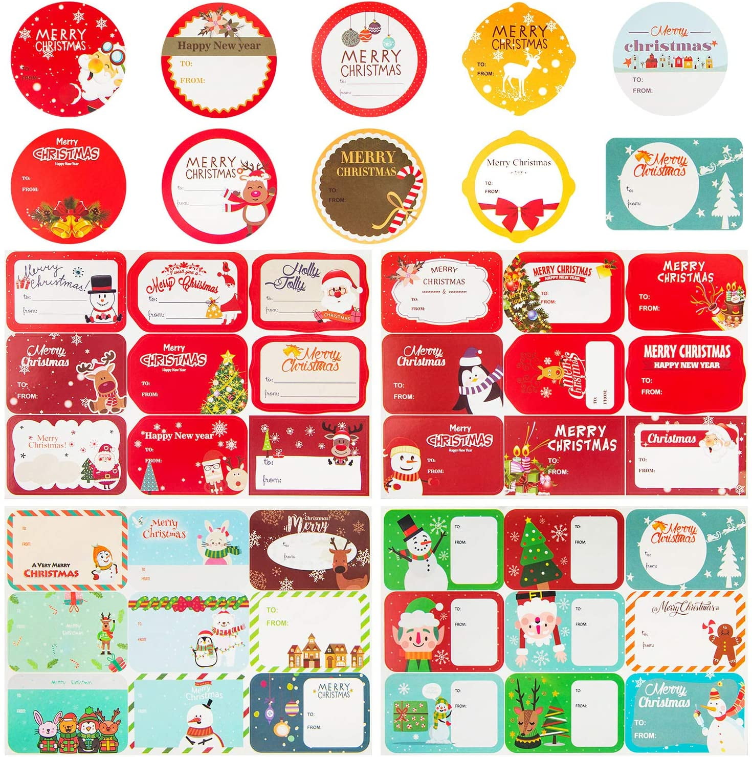 144-Count Christmas Gift Tags Sticker，36 Designs - Xmas to from