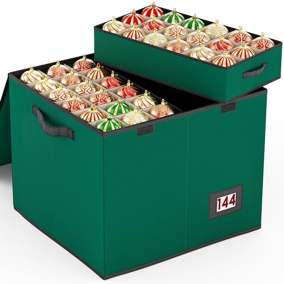 144 Cout-3" inch Ornament Storage Box, Large Christmas Holiday Ornament Organizer Storage Box Containers, 8 Separate Trays