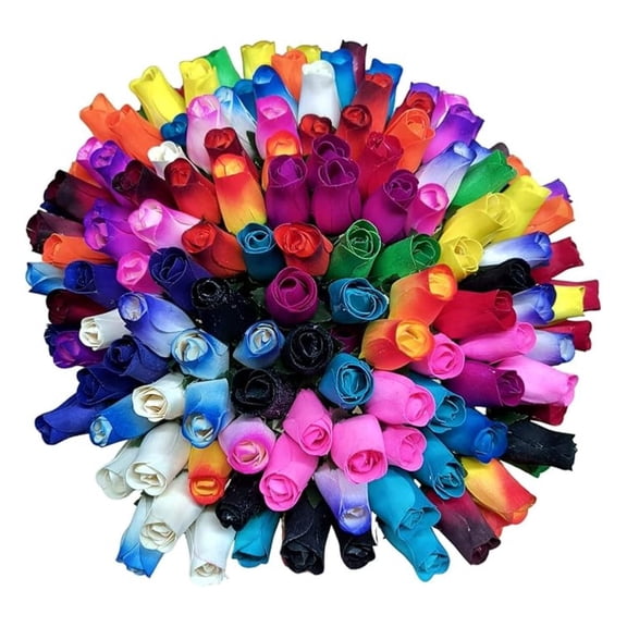 144 Individual Wooden Roses of Assorted Colors. Reds, Blues, Greens, Yellows, Pinks, Black, White, and Lots More Colors are Included.
