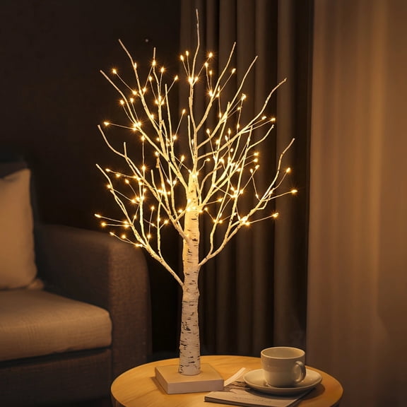 144 LED Artificial Tree Lamp, 23.6 Inch LED Birch Tree Light,Lighted White Birch Tree, USB/Battery Powered Christmas Tree with Bendable Branches for Christmas Home Wedding Party Decoration