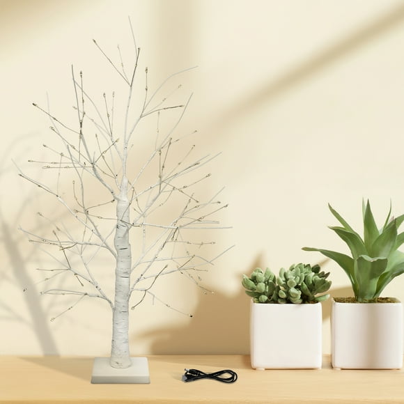 144 LED Artificial Tree Lamp with Timer 24inch DIY Birch Tree with LED Lights Lighted up Tree Lamp USB/Battery Powered Fairy Light Spirit Tree for Table Home Wedding Bedroom Christmas (Warm White)