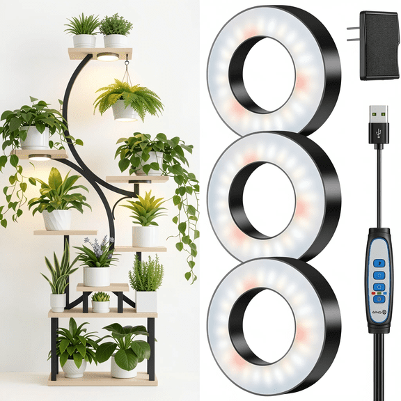 144 LED Full Spectrum Grow Light for Indoor , Tri Head Under Cabinet Lamp, Auto Timer 6/12/16H, 3 Modes, 5 Brightness Levels, 3.5in