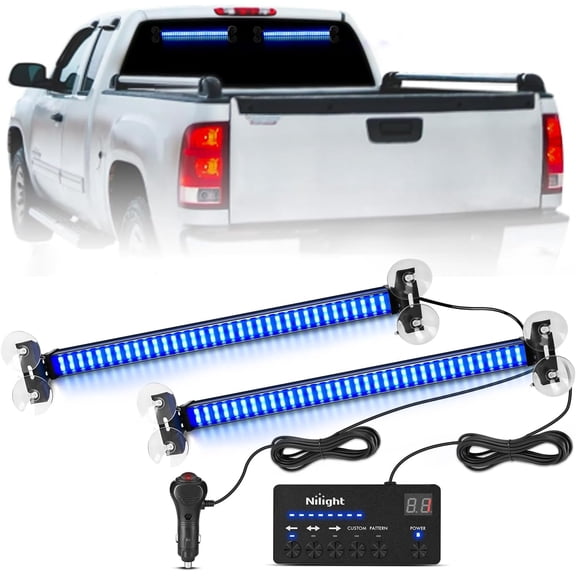 144 LED Strobe Traffic Advisor Light Bar Blue with Controller 2 in 1 Automotive High-Visibility Warning Flashing fleet Windshield Lights Bars for Cars Trucks Off-Road Utility Vehicles