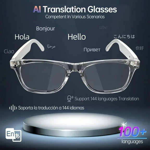 144 Language Interpretation, Blue Light Blocking, Polarized Optics, Minimal Audio Delay, Integrated Microphone Speaker, AI Voice Assistant, Works with Ios/, USB Charging