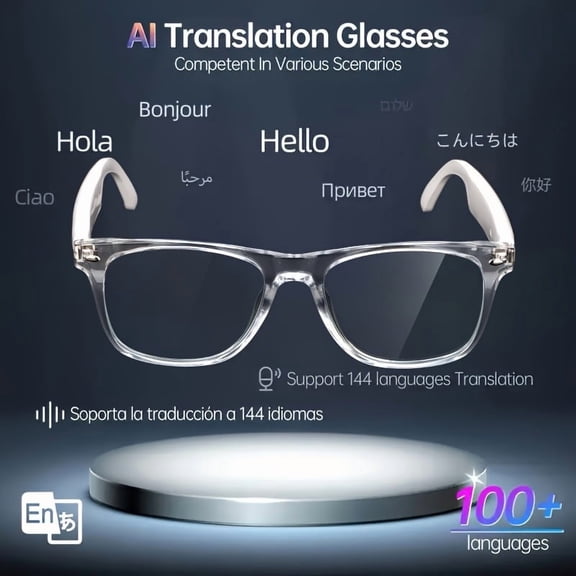 144 Language Interpretation, Blue Light Blocking, Polarized Optics, Minimal Audio Delay, Integrated Microphone Speaker, AI Voice Assistant, Works with Ios/, USB Charging