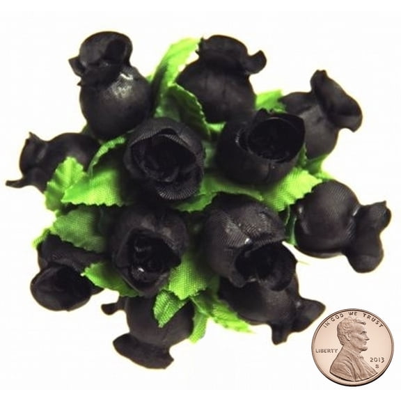 144 Miniature Poly Rose Silk Favor Flower Pick Wedding Shower - Black