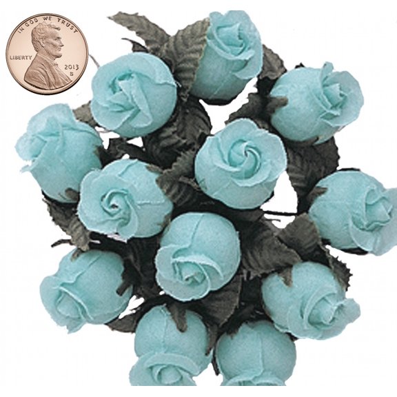 144 Miniature Poly Rose Silk Favor Flower Pick Wedding Shower - Light Blue