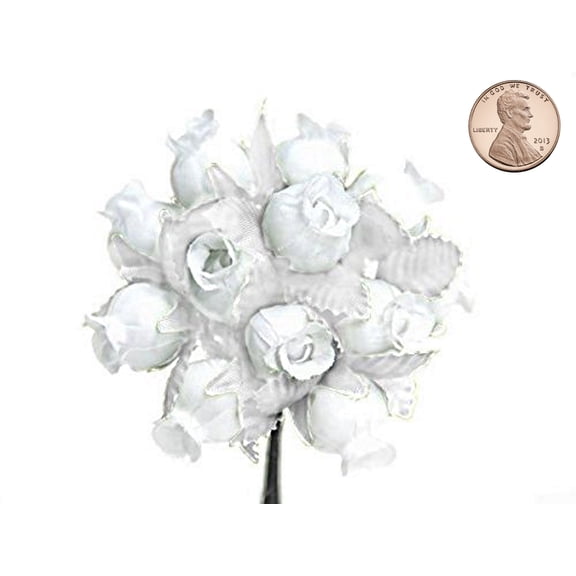 144 Miniature Poly Rose Silk Favor Flower Pick Wedding Shower - Solid White