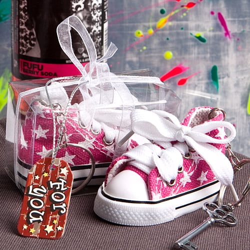 144 Oh-so-cute pink star print baby sneaker key chain