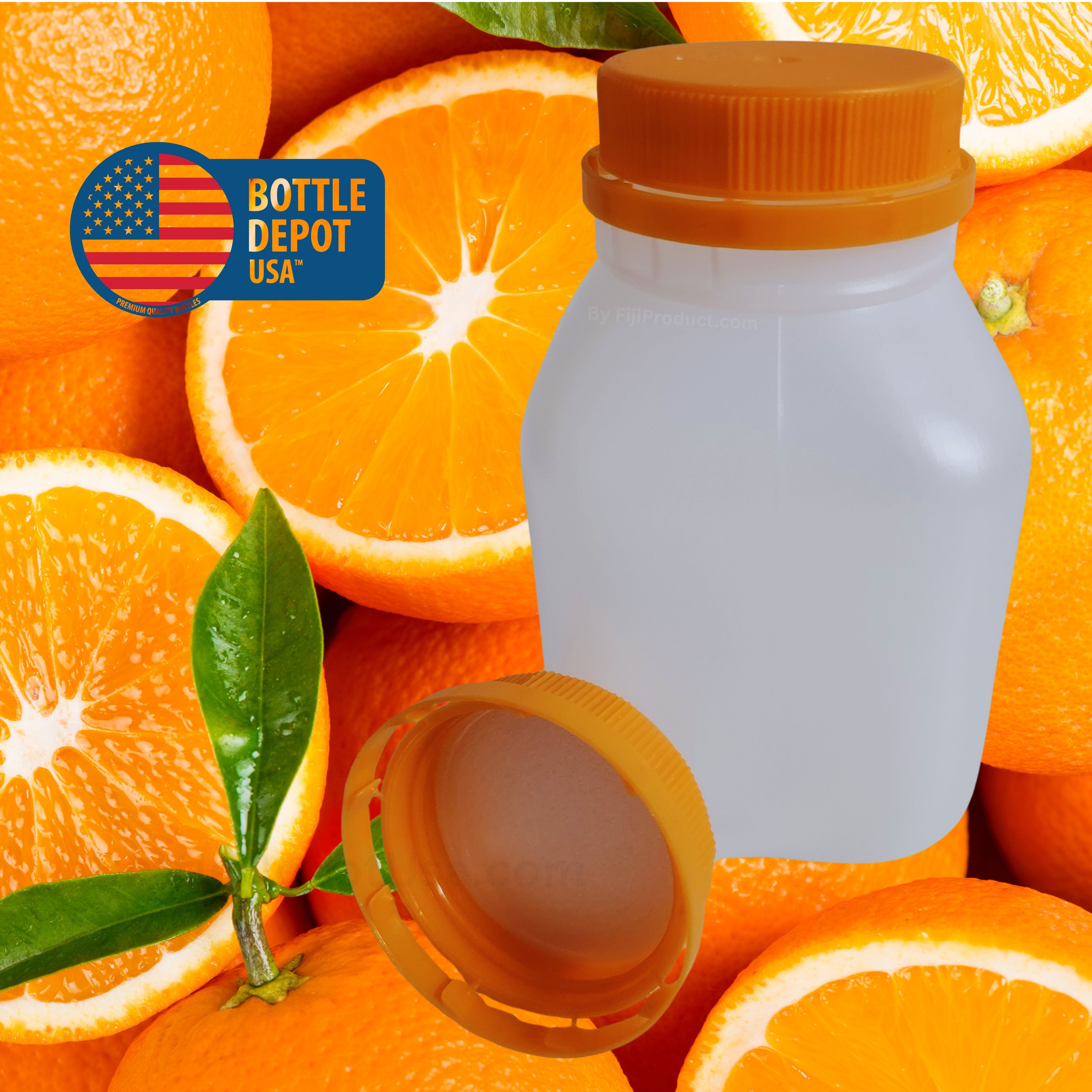 (144 PACK) 8 Oz Empty Plastic Juice Bottles with Tamper Evident Orange