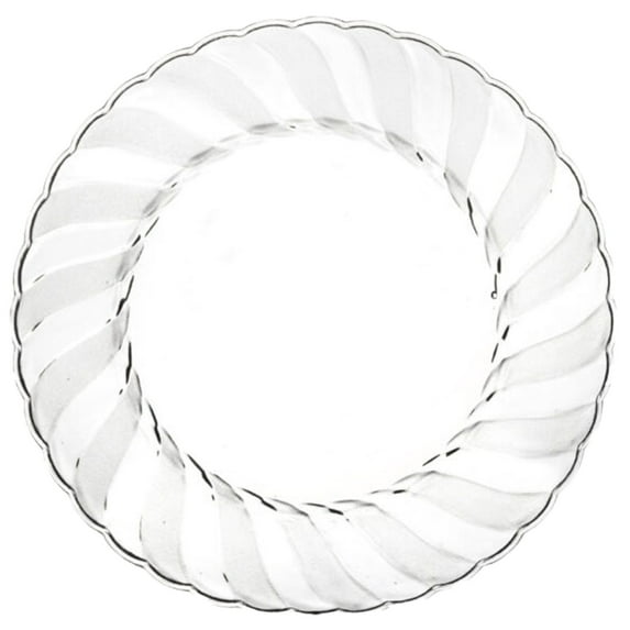 (144 PACK) EcoQuality 10.25" inch Round Clear Plastic Plates with Flared Rim - Disposable China Like Party Plates, Heavy Duty Salad Plates, Dinner Plate, Dessert, Wedding, Serveware