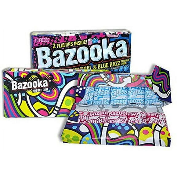 144 PACKS : Bazooka Original & Blue Razz Bubble Gum