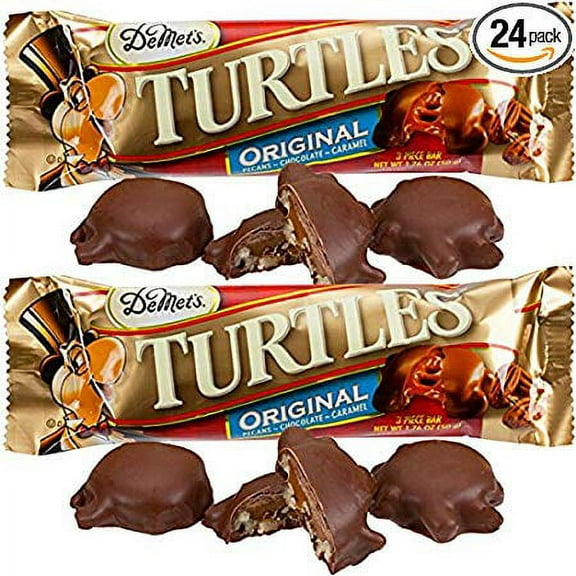 144 PACKS : Demet's Original Chocolate Turtles Caramel Cluster 3-piece King Size Bars - 24 Ct. Case