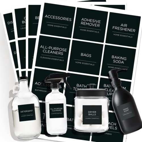 144 PCS Minimalist Laundry Room Labels Set, Water Resistant Stickers,Water/Oil Resistant Stickers for Laundry Room, Linen Closet Home Bathroom and The Beauty Organization（Black