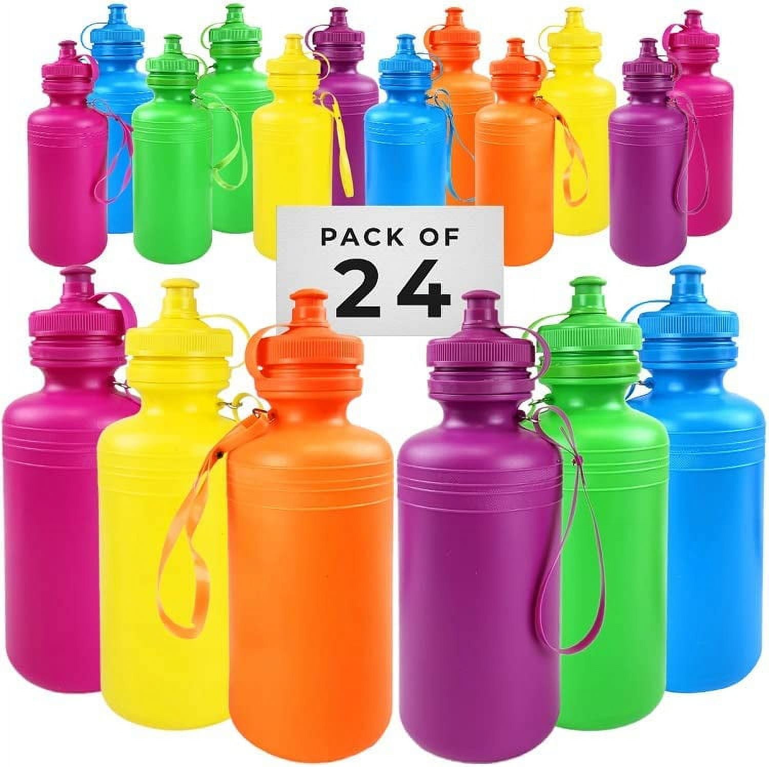  4E's Novelty Bulk Water Sports Bottles for Kids (12 Pack) 18 oz  Squeeze Reusable Plastic Neon Colors BPA Free Bike Water Bottles : Toys &  Games