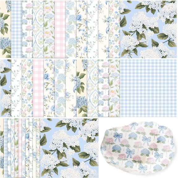 144 Pack Hydrangea Decoupage Paper Napkins, 12 Styles Assorted Flower Decorative Cocktail Napkins for DIY Rafting Holiday Birthday Party Wedding Baby Shower, Each Unfolded 13 Inch