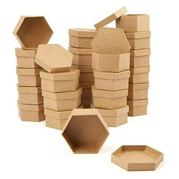 144 Paper Mache Unfinished Kraft Hexagon Shaped Boxes with Lids - Crafts - Factory Direct Craft