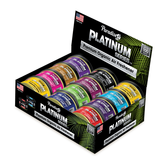 Paradise Air Platinum Series Organic Can 100 Day Air Fresheners Assorted Fragrances (144 Units in 12 Unit Counter Displays)