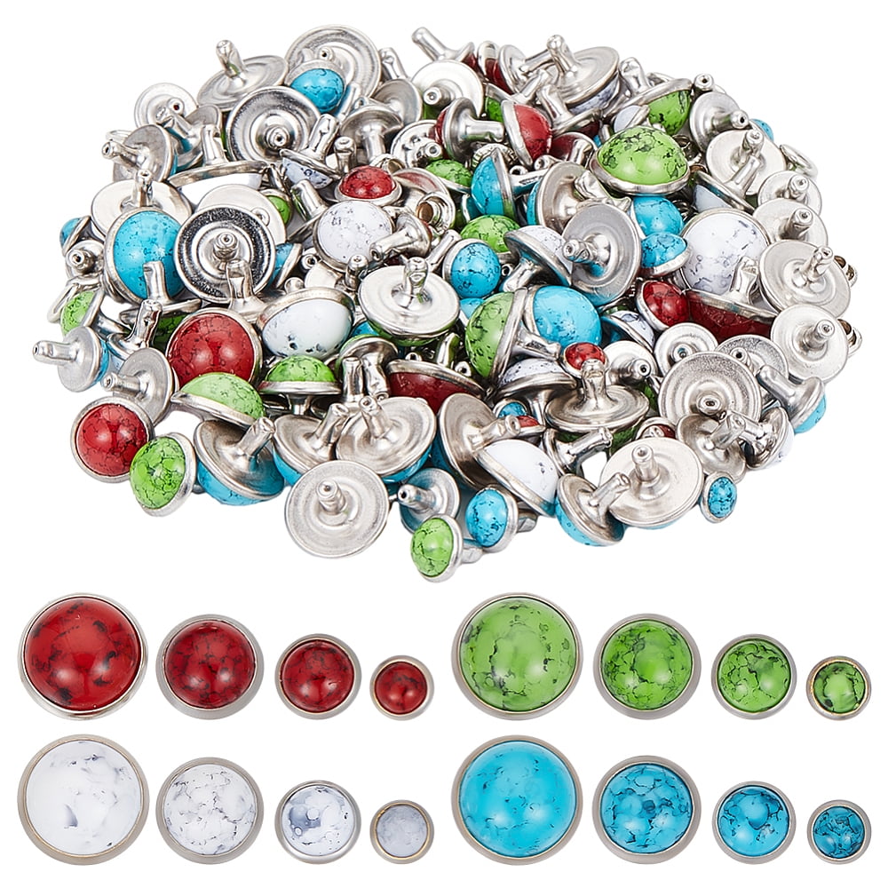 144 Pcs 4 Colors Turquoise Rivets Studs 6mm 8mm 10mm 12mm Flat Round ...