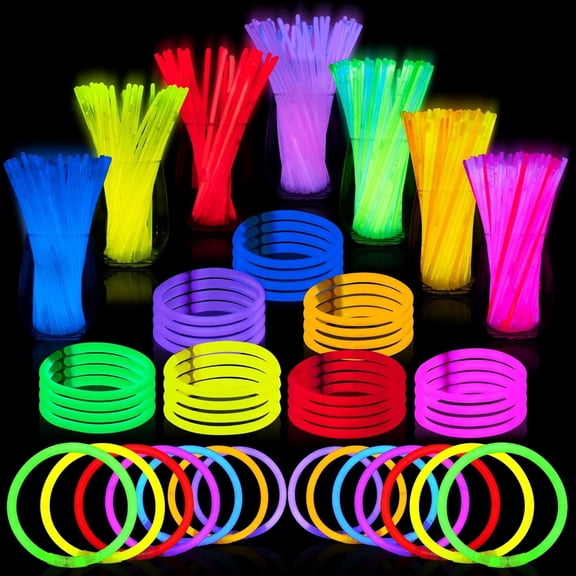 144 Pcs 8" Glow sticks Bulk Party Favors Pack, New Years Eve Neon Glow in the Dark Party Supplies, Light Up Necklaces and Bracelets with Connectors, Christmas, Football, Birthday Decorations