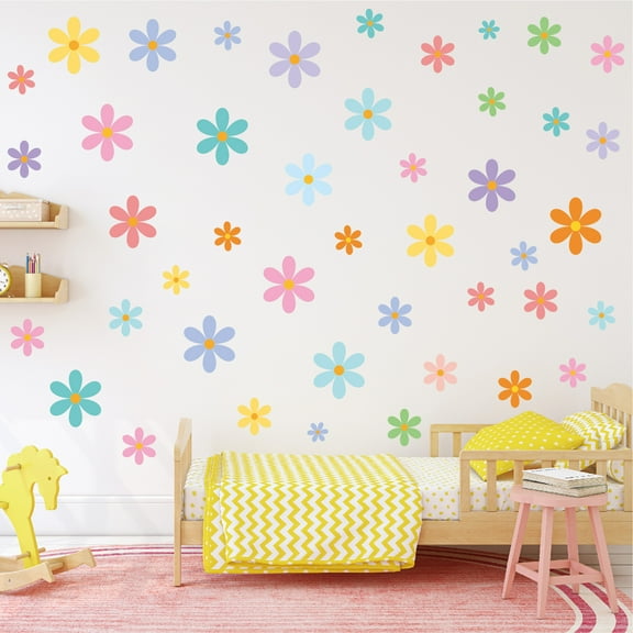 144 Pcs Flowers Decals Multi-color Removable Wall Stickers Vinyl Peel and Stick Living Room Bedroom Kids Playroom Study Room Birthday Party DIY Decor