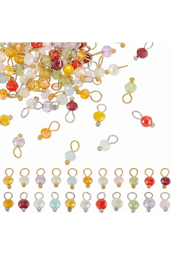 144 Pcs Glass Crystal Dangle Charms 24 Colors Round Faceted Glass Pendants with Brass Findings Ball Birthstone Charm for Necklace Bracelet Jewelry Making 10x4mm