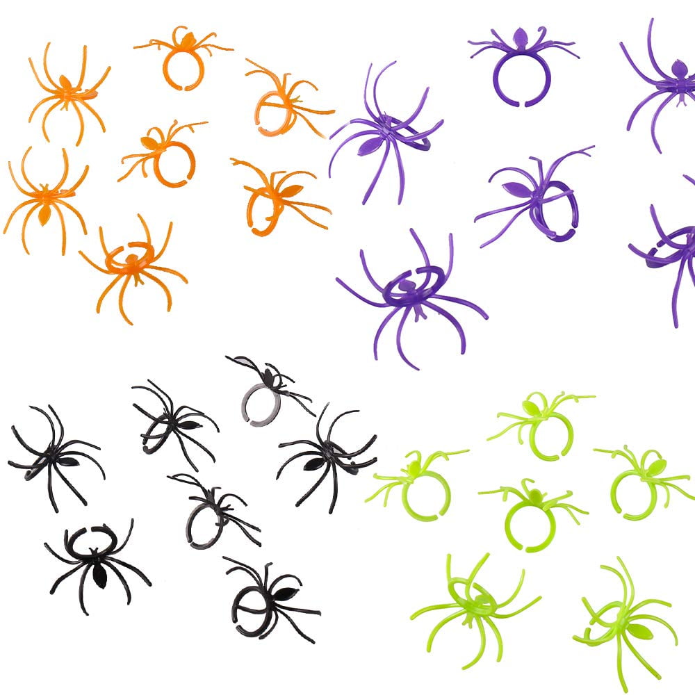 144 Pcs Halloween Spider Rings Plastic Cupcake Topper Halloween Party Favors - (Multicolored)