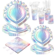 144 Pcs Mermaid Party Supplies Mermaids Themed Party Decorations Under the Sea Party Tableware Includes Plates Napkins Cups Plastic Spoons Fork Knives for Baby Shower Birthday Party