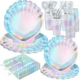 thumbnail image 1 of 144 Pcs Mermaid Party Supplies Mermaids Themed Party Decorations Under the Sea Party Tableware Includes Plates Napkins Cups Plastic Spoons Fork Knives for Baby Shower Birthday Party, 1 of 6