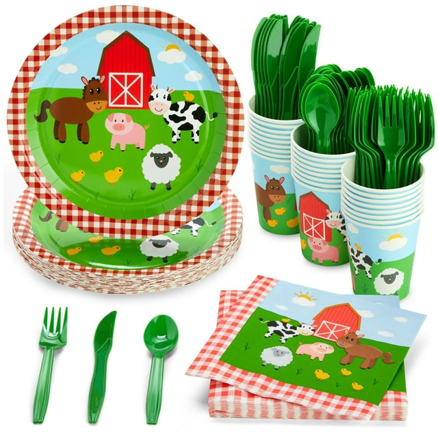 144Piece Barnyard Birthday Party Supplies Set, Farm Animal Party