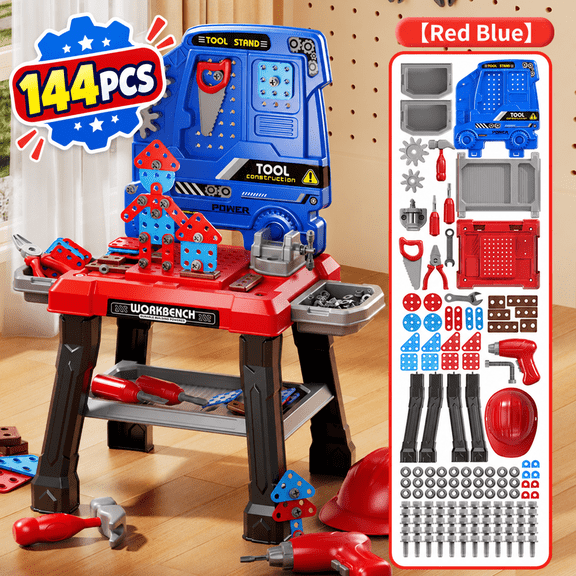 144-Piece Kids Tool Workbench Set Pretend Construction Play Building Activities