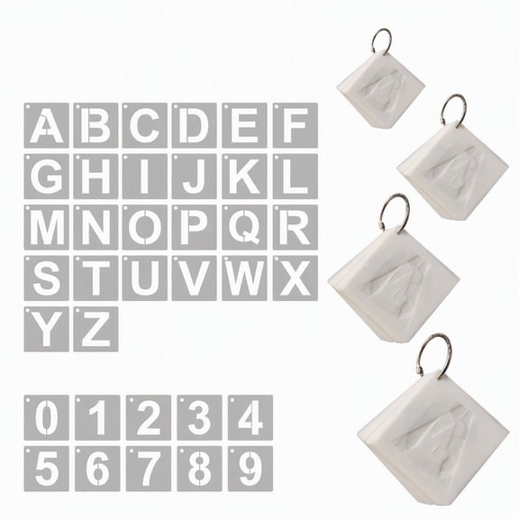 144-Piece Letter And Number Stencils, Reusable PET Plastic Craft Templates With 1-4 Inch Sizes And Ring, For Wood Wall Fabric And DIY Painting.
