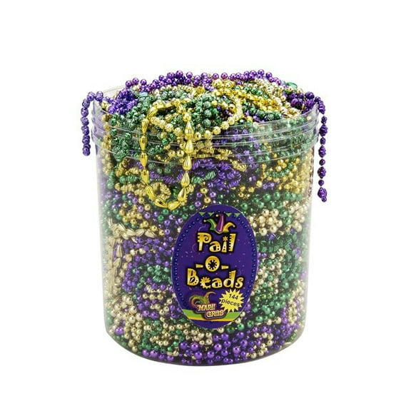 144 Piece Pail o' Mardi Gras Beads- Mardi Gras