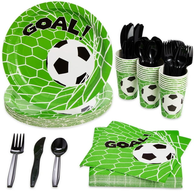 Walmart's 144Piece Soccer Birthday Party Supplies for Kids Includes Plates, Cups, Napkins
