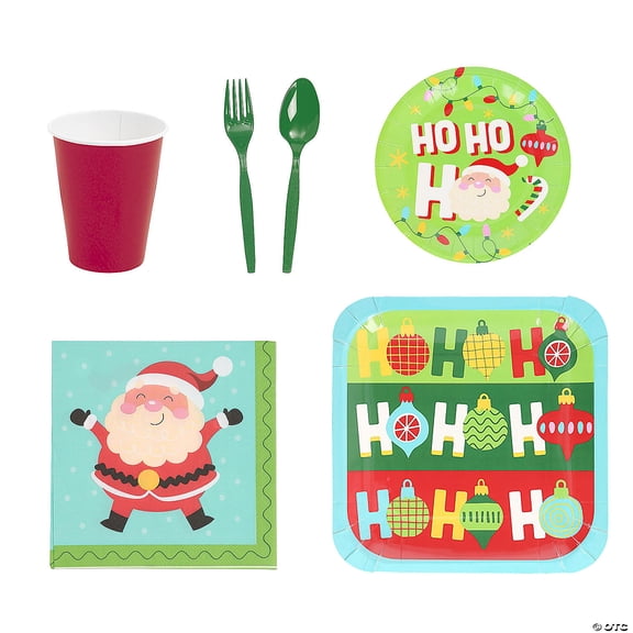 144 Pieces Christmas Party Cozy Merry & Bright Disposable Tableware Kit for 24 Guests