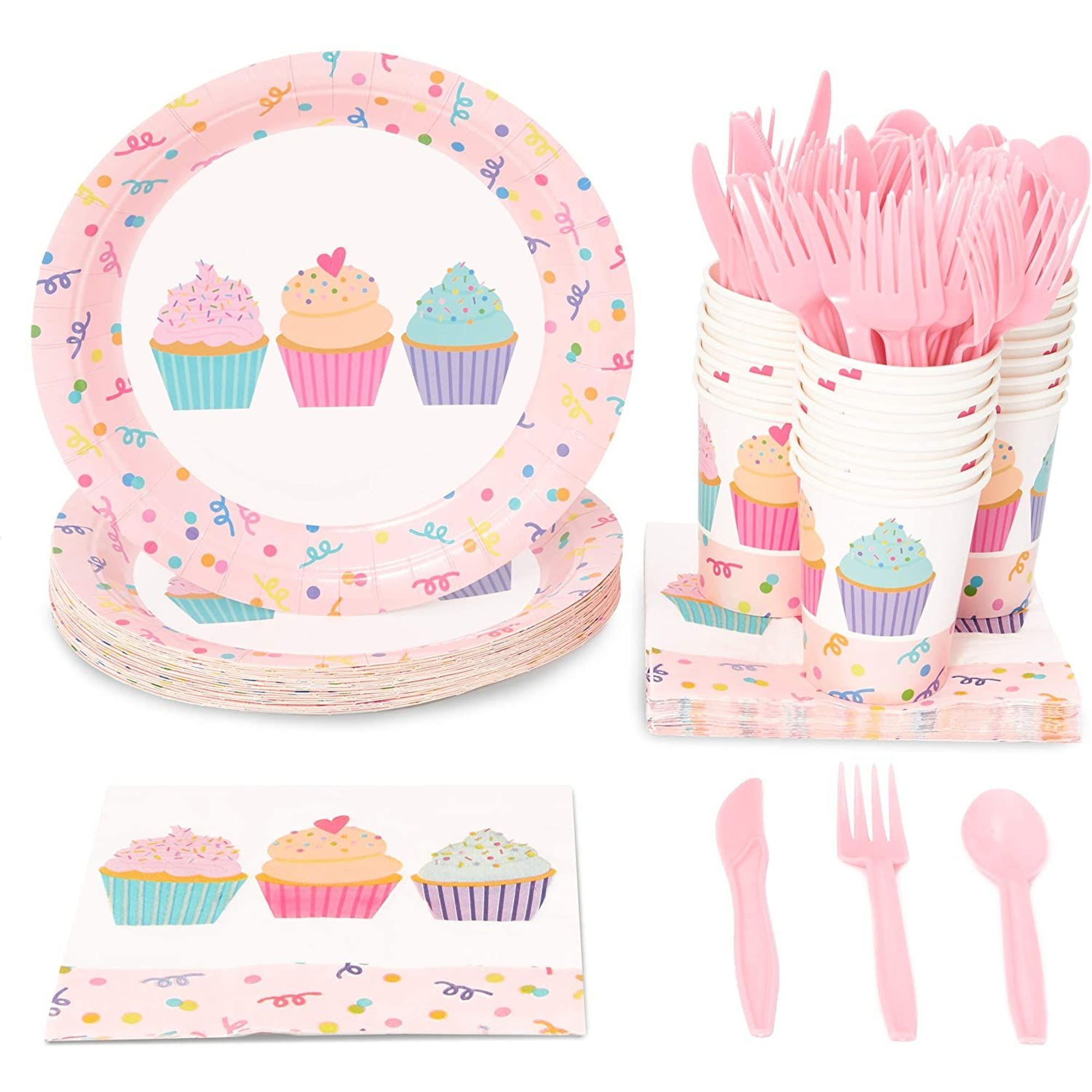 121 Pc Hot Pink Party Decorations Disposable Tableware Set Serves 24  Plates, Cups, Napkins, Tablecloth, Straws Party Supplies for Birthday