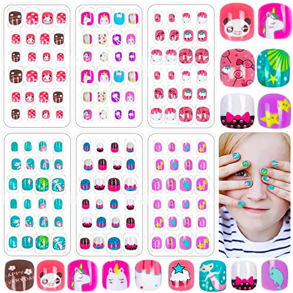 144 Pieces Fake Nails for Kids Girls Artificial Kids Press on Nails ...
