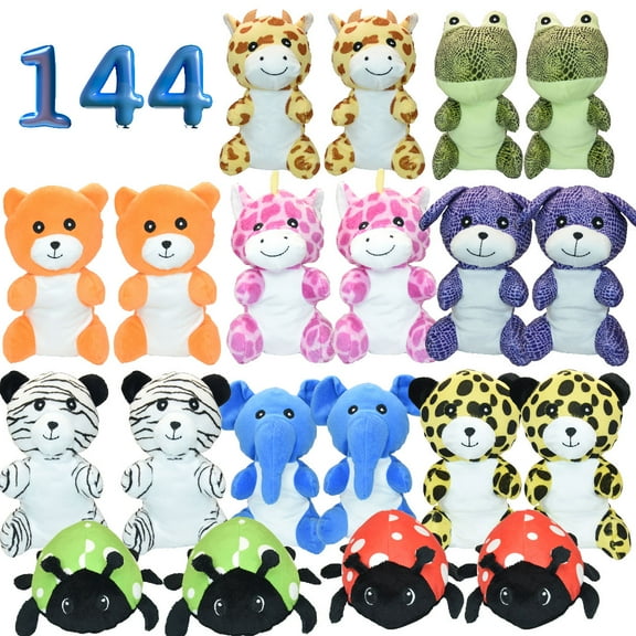 144 Pieces Small Stuffed Animals Bulk 7 to 9 Inch Wholesale Plush Toys 10 Styles for Kids Birthday Party Favors, Claw Machine Toys, Charity and Donation Drives, School Prizes