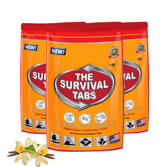 144 hours Emergency Food tablet none-GMO gluten-free 25 years shelf life 24 Tabs Vanilla x 3 pouches