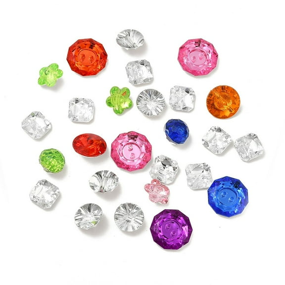 144 pc Acrylic Rhinestone Buttons Faceted Mixed Shapes Mixed color 12~18x6.5~10mm Hole: 1~1.5mm