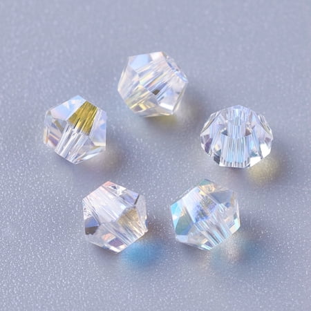 144 pc K9 Glass Imitation Austrian Beads K9 Glass Faceted Bicone Clear AB 4x3.5mm Hole: 0.9mm