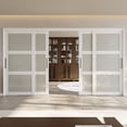 thumbnail image 1 of 144" x 80" Assembled White Prefinished 3-Lite Tempered Frosted Glass Sliding Door Room Divider with Hardware & Handles, 1 of 7