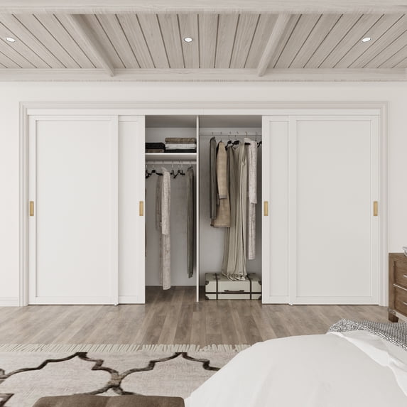 144" x 80" Height Sliding Door - 1 Panel Design for Closet Door Hardware kit including, Golden Handles