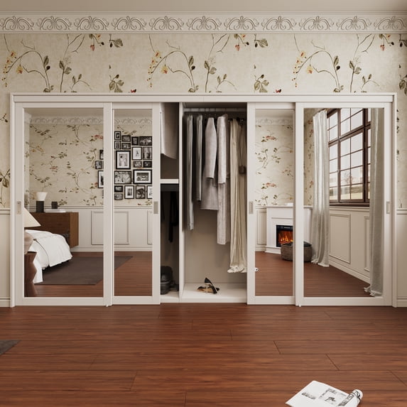 144" x 80" Mirrored Closet Sliding Doors With Hardware Kit & Handles