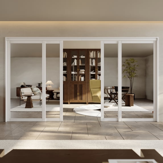 144" x 80" White Prefinished Mirrored Closet Sliding Door with Hardware Kit