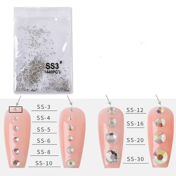 1440 High Quality Flat Bottom Rhinestones for Nail Art White AB Transparent Circular Nail Decorations